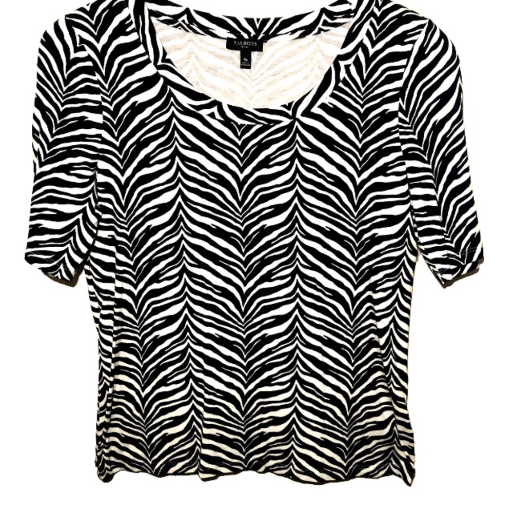 Talbots Black and White Zebra Scoop Neck Short Sleeve Top Women’s Size Petite M - Picture 1 of 11